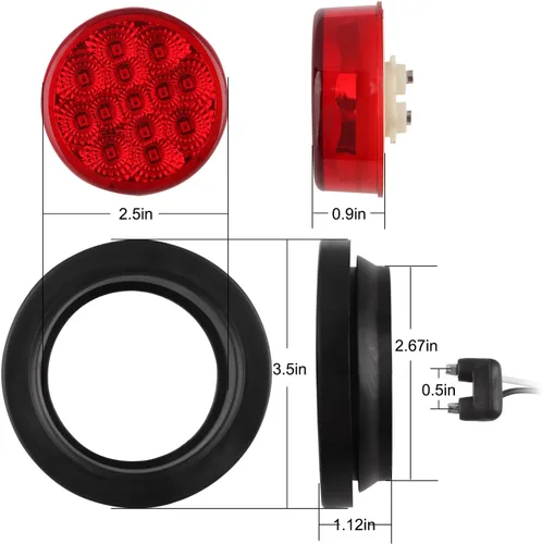 Miniatura 4 de Luces de marcador LED rojas redondas de 2.5 pulgadas, 13 LED con reflectores, 10 piezas de luces de marcador laterales de separación LED redondas