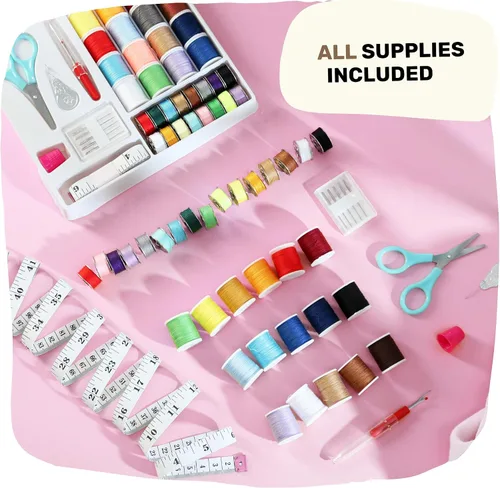 Miniatura 5 de CraftBud Mini máquina de coser para principiantes, máquina de coser portátil de doble velocidad para niños y adultos con mesa de extensión, juego