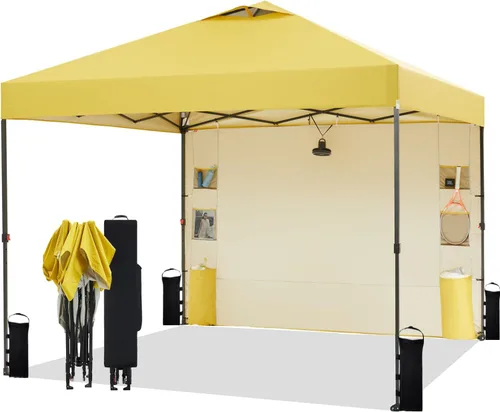 Miniatura 19 de Tunbne - Toldo desplegable de 10 x 10 pies con 1 pared lateral y 6 bolsillos, instalación de un solo empuje, tienda de sombra instantánea con techo