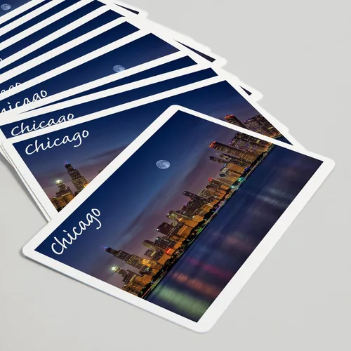 Miniatura 5 de Lantern Press Chicago, Illinois, Skyline por la noche (52 cartas de juego, baraja de cartas de tamaño póquer con comodines)