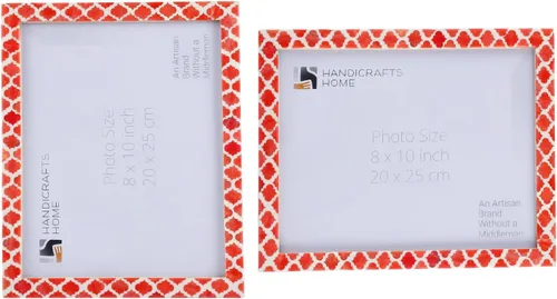 Miniatura 18 de Juego de 2 marcos de fotos hechos a mano con incrustaciones de resina, marcos de fotos decorativos marroquíes marrones y blancos de 4 x 6 pulgadas