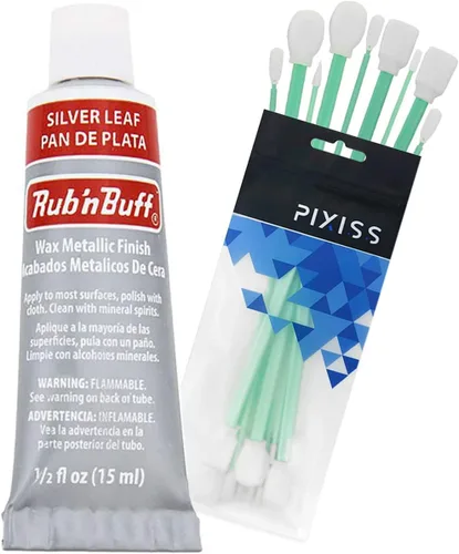 Miniatura 12 de Pinceles de cera Rub 'n Buff tonos dorados y Pixiss - hoja de oro, oro griego, oro antiguo (15ml) - Pintura de cera de dorado con brillo Paquete