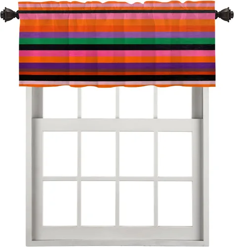 Miniatura 69 de Cortinas de cocina de hojas de arce otoñales para ventanas, hojas verdes y rojas sobre cenefas opacas negras, tratamientos de ventana de poliéster