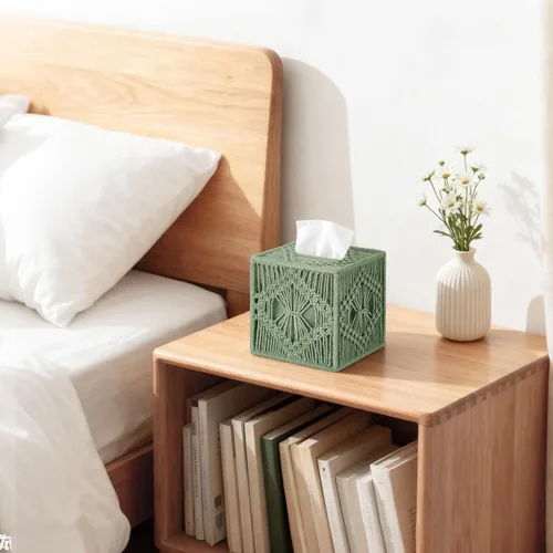 Miniatura 4 de Mkono - Funda para caja de pañuelos de macramé cuadrado con fondo abierto para organizador de pañuelos Boho Decoración hecha a mano tejida en cubo