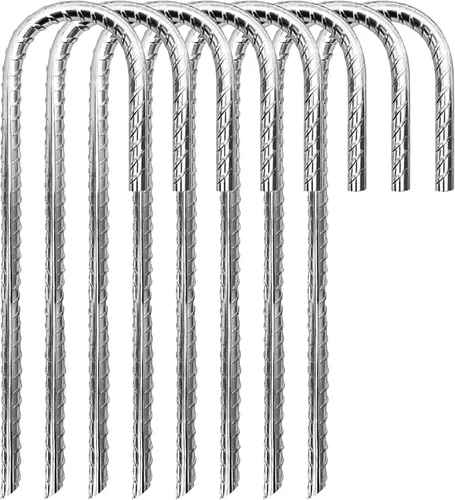 Paquete de 8 estacas de refuerzo galvanizadas, estacas de anclaje de gancho en J resistentes, estacas para tienda de campaña de acero en J, estacas