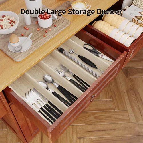 Miniatura 9 de Aiho Carrito de isla de cocina con almacenamiento, carritos móviles de 52 pulgadas con mesa de cocina rodante con toallero, estante de especias