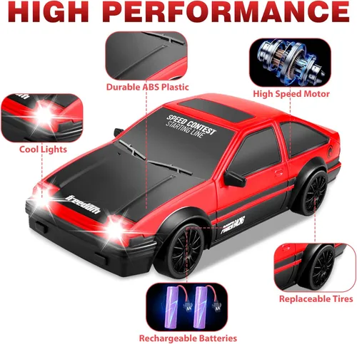 Miniatura 3 de RC Drift Car, 1:24 Coches de Control Remoto 2.4GHz 4WD Coches de Deriva RC de Alta Velocidad con Luz LED Neumáticos de Deriva Neumáticos de Carrera