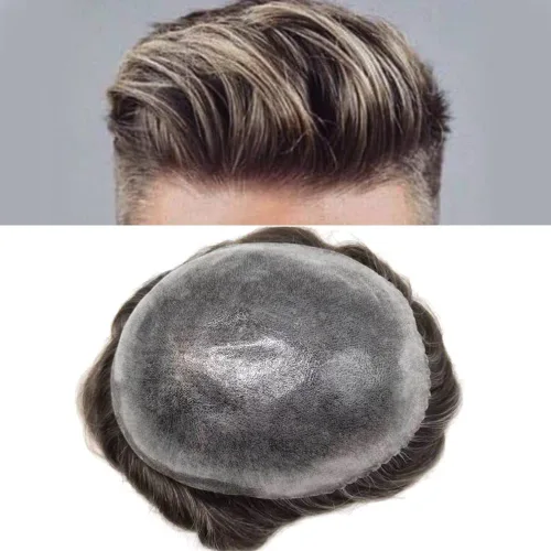 Miniatura 20 de Toupee para hombres de piel fina inyección de PU unidad de peluca para hombre, pieza de cabello humano natural real, sistema de repuesto