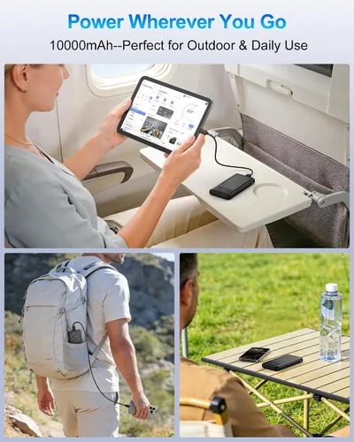 Miniatura 7 de Paquete de 2 cargadores portátiles, 10,000 mAh, 22,5 W, USB C, carga rápida, con 2 salidas y 2 entradas, pantalla digital, compatible con tabletas