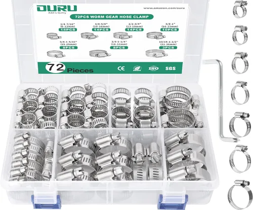 Miniatura 10 de OURU - Juego de 24 abrazaderas de manguera de acero inoxidable ajustables de 1/2"– 3/4" (13-19mm) con engranaje sinfín, abrazaderas de manguera