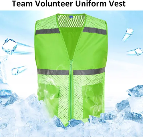 Miniatura 9 de TOPTIE Chaleco de seguridad de malla con cremallera, chaleco de uniforme de voluntario del equipo, chaleco reflectante para correr con bolsillos