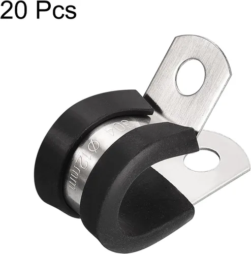 Miniatura 3 de uxcell Abrazadera de cable de 1/2 pulgada (0.472 in) de acero inoxidable 304 Abrazadera aislada acolchada de goma de acero inoxidable en forma de R