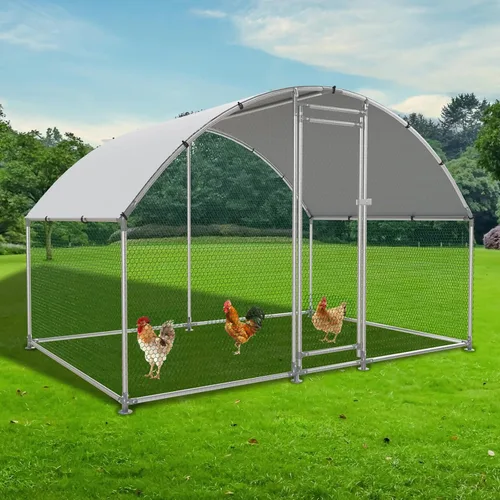 NUGRIART Gallinero grande de metal, jaula de exterior con cubierta impermeable y anti-UV, jaula de aves de corral con techo abovedado para conejos y