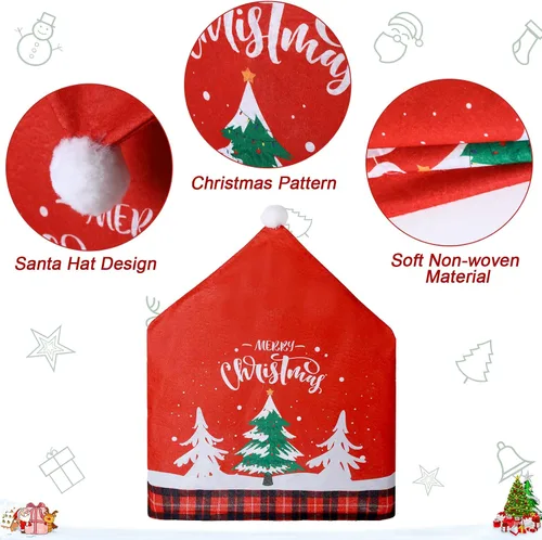 Miniatura 3 de 6 fundas para sillas de Navidad, con sombrero de Papá Noel, color rojo, fundas para el respaldo de las sillas, decoración para el hogar, cena