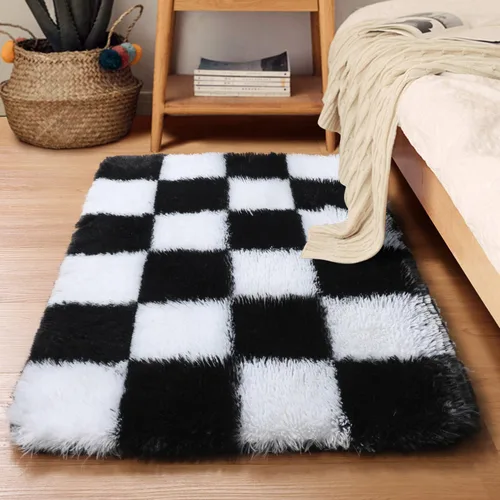 Miniatura 51 de KICMOR - Tapete a cuadros afelpado, peludo, mullido, color beige y blanco crema, pequeño, de 2 x 3 pies, para dormitorio, sala, junto a la cama