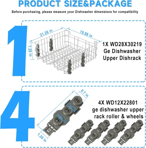 Miniatura 3 de Estante superior para lavavajillas WD28X30219 mejorado -SS304 compatible con piezas de repuesto para lavavajillas General Electric GE Hotpoint