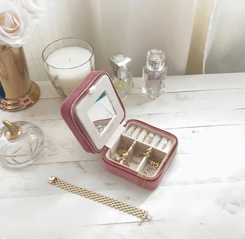 Miniatura 35 de BLUTETE Joyero de viaje organizador de terciopelo con anillos de espejo, aretes, collares, caja organizadora de almacenamiento (negro)