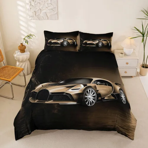 Miniatura 12 de Feelyou Juego de funda de edredón de coche deportivo, juego de ropa de cama azul de carreras para niños y niñas, funda de edredón de deportes