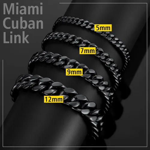 Miniatura 6 de ChainsProMax Pulseras de cadena cubana de acero inoxidable para hombre, 5790.472 in de ancho, 7.58.39 pulgadas de largo, negrodorado