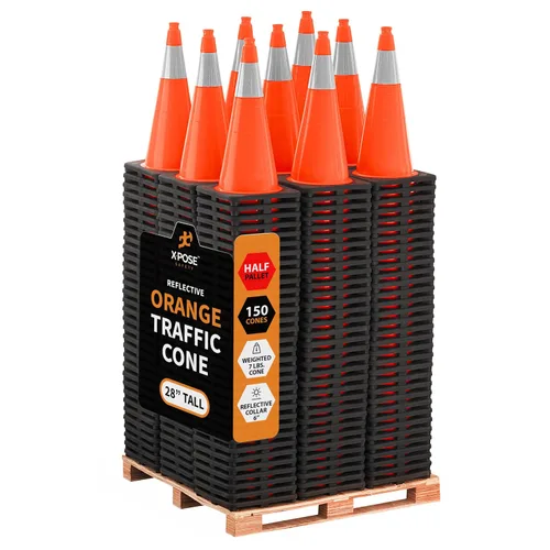 Miniatura 39 de Xpose Safety Conos de tráfico naranjas de 12 pulgadas con collar de 4 pulgadas, paquete de 4 conos de seguridad de plástico PVC multiusos