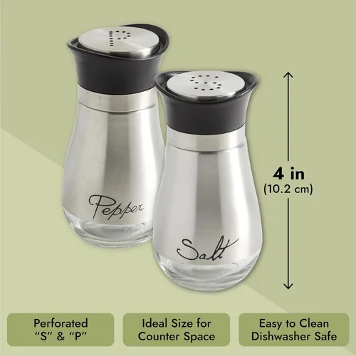 Miniatura 6 de Set de salero y pimentero – Alto grado de acero inoxidable con fondo de vidrio y 4 pies de altura – 4 x 6 x 2 pulgadas 4 onzas.