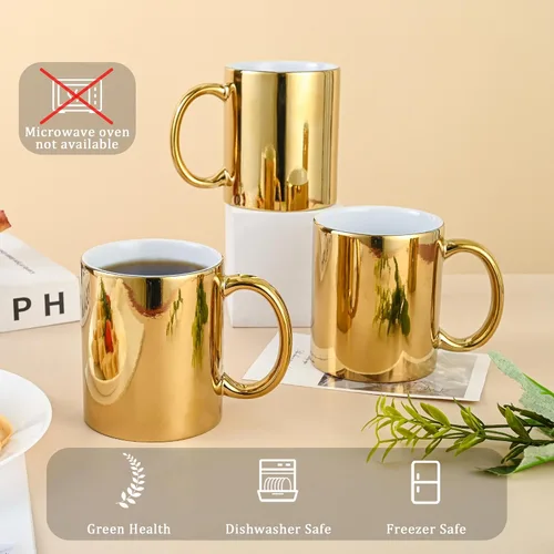 Miniatura 3 de BYCNZB Juego de 4 tazas de café de cerámica doradas para café, té, cacao (12 onzas)