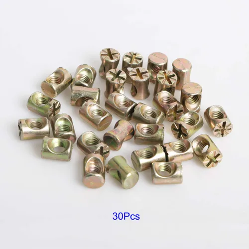 Miniatura 6 de Tuercas de barril cruzadas, tuercas ranuradas para muebles, camas, sillas de cuna, M6 x 0.512 in, 30