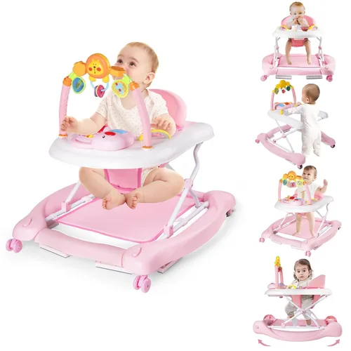 Miniatura 15 de Andador de bebé, 5 en 1 para niños y niñas de 6 a 12 meses con gorila, reposapiés extraíble, bandeja de alimentación y música, caminador de C-gris