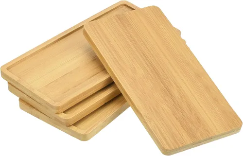 PATIKIL Platillo para macetas de 7 x 3.5 pulgadas, paquete de 4 bandejas rectangulares de bambú para goteo de flores para el hogar e interiores