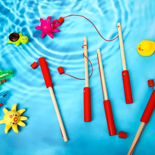 Miniatura 3 de Sumind 6 cañas de pescar magnéticas de madera para niños con ganchos magnéticos, juguete de verano, playa, piscina, actividad, regalos para jardín
