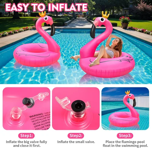 Miniatura 6 de Flotador inflable gigante de flamenco para piscina, 42 pulgadas, flotador de piscina de flamenco rosa para fiesta con válvulas rápidas, flotadores