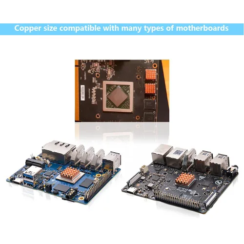 Miniatura 6 de GeeekPi 8 disipadores de calor de cobre puro de 0.591 x 0.591 x 0.197 in con cinta adhesiva conductora térmica para refrigeración electrónica