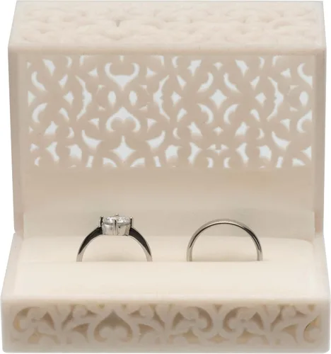 Miniatura 2 de Caja hueca de terciopelo para anillos de pareja, doble anillo, regalo de compromiso (beige)