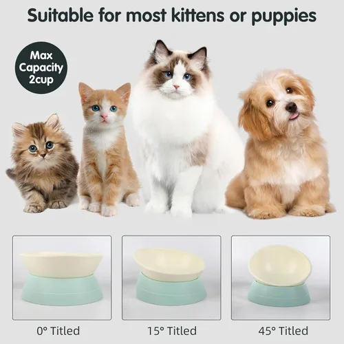 Miniatura 3 de Tazón Bulldog Antideslizante para Perros y Gatos Desmontable de Goma para Mascotas, Comedero Inclinado con Base en Pendiente (Verde, 2 Tazas