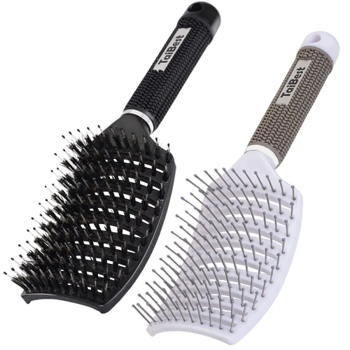 Miniatura 8 de Juego de cepillos de cerdas de jabalí – Cepillo desenredante para cabello seco, húmedo para cabello fino, grueso y rizado, cepillo de pelo curvado