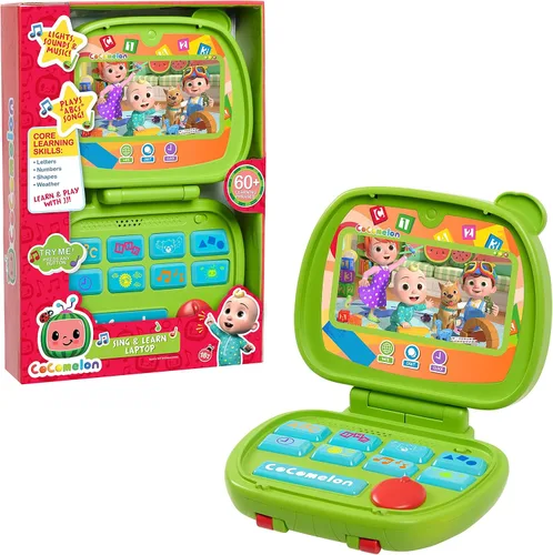 CoComelon Just Play - Juguete para computadora portátil para niños, luces, sonidos y música, fomenta el reconocimiento de letras, números, formas y