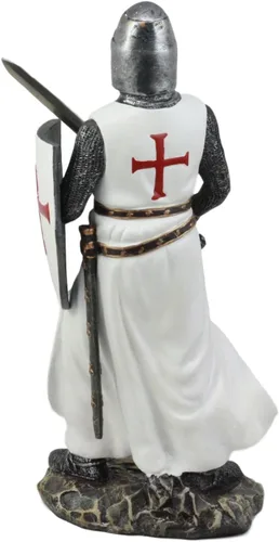 Miniatura 4 de Ebros - Figura de caballero espadachín medieval con capa blanca de 11.5 pulgadas de alto, traje real medieval de armadura, caballero de la cruz