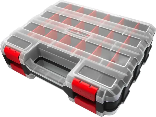 Miniatura 10 de Organizador de Caja de Herramientas de Doble Cara, Caja de Almacenamiento de Hardware, Organizador Portátil de Piezas Pequeñas con Separadores