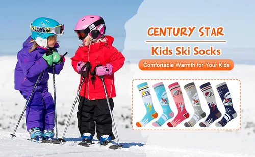 Miniatura 2 de Century Star Calcetines de esquí para niños, calcetines de invierno cálidos hasta la rodilla para niños y niñas, calcetines de lana suave, esquí