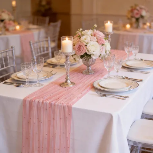 Miniatura 16 de LuoluoHouse Camino de Mesa de Perla para Centros de Mesa de Boda: Camino de Mesa de Perla de 10 pies, Decoración de Mesa de 29x120 Pulgadas de Tul