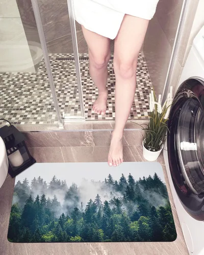 Miniatura 5 de Alfombra de baño Green Forest para bañera, antideslizante, de secado rápido y absorbente, tierra de diatomeas, cocina, ducha, fregadero, lavable