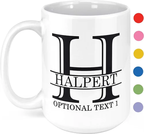 Miniatura 7 de Taza de café personalizada de cerámica blanca de 11 onzas con texto personalizado y iniciales de nombre, Halpert, DYE Taza para Cafe personalizadas