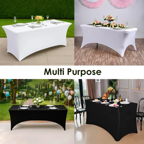 Miniatura 6 de Paquete de 2 manteles de elastano negro de 6 pies – Manteles ajustados – Mantel elástico de ajuste universal para mesas plegables – Sin arrugas