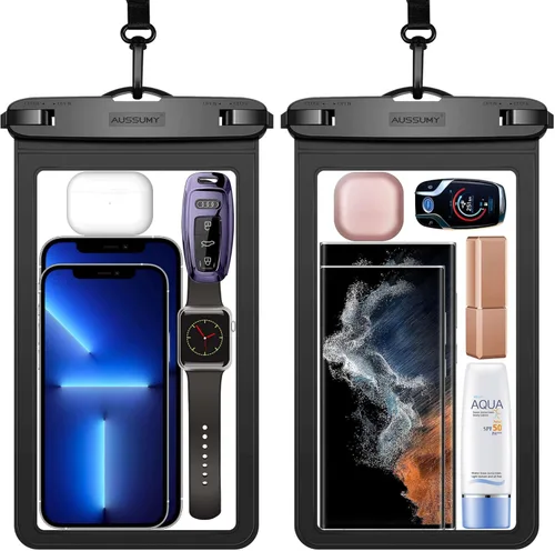 Miniatura 15 de Paquete de 4 fundas impermeables grandes para teléfono de 10.5" - Soporte transparente para celular bajo el agua - Bolsa seca universal a prueba