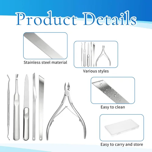 Miniatura 7 de Kit de herramientas de pedicura para quitar uñas encarnadas, de acero inoxidable, lima y levantadores de uñas, herramienta profesional de pedicura