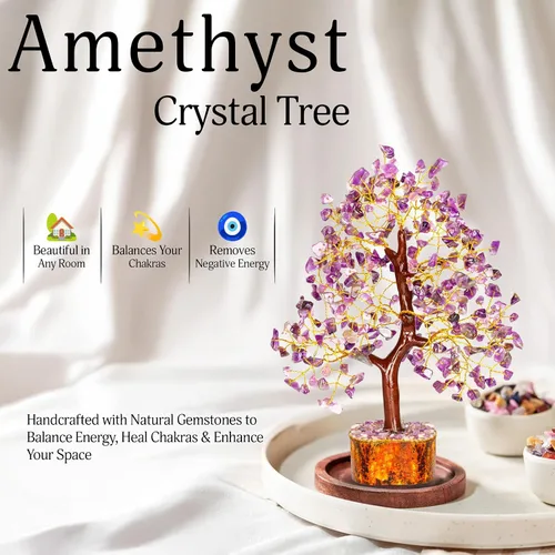 Miniatura 6 de YATSKIA Árbol de la vida de cristales de amatista, piedras y cristales, árbol bonsái, regalos de buena suerte para mujeres, accesorios de Alambre