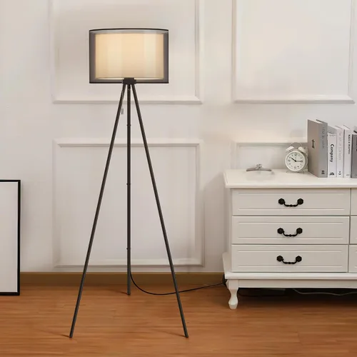 Miniatura 9 de KDG Lámpara de pie moderna, lámpara de trípode alta para sala de estar, dormitorio, oficina; pantalla de tela, bombilla LED, luz cálida (negro)