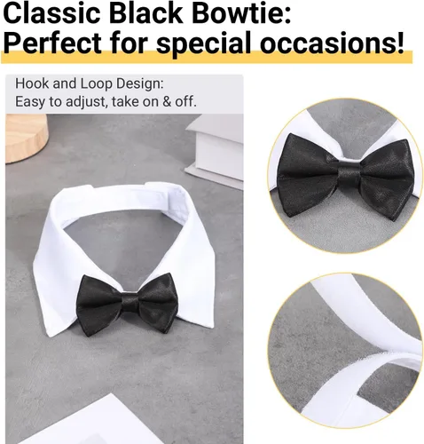 Miniatura 2 de Collar de esmoquin con moño para perro Segarty - Corbatín negro con corbata de cuello ajustable y hecha a mano en blanco para gatos y perros machos