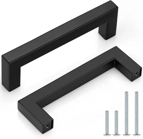 Miniatura 31 de Probrico - Paquete de 5 tiradores de gabinete de barra negro mate, con agujeros de 2.5 pulgadas, tiradores cuadrados de cajón de alacena de acero
