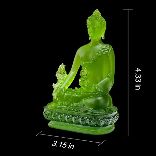 Miniatura 6 de Houlu Estatua de Buda de la medicina tibetana, 4.13 pulgadas, figura de Buda curativa de cristal Liuli para la salud (verde)